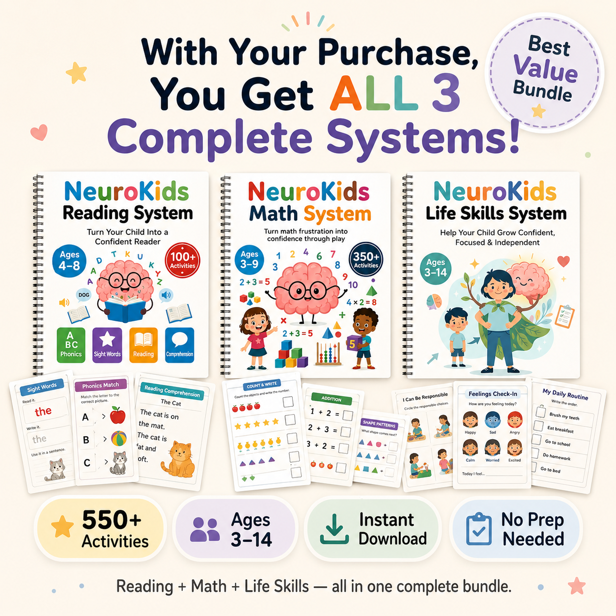 NeuroKids™ Mega Learning Bundle: Math, Reading & Life Skills