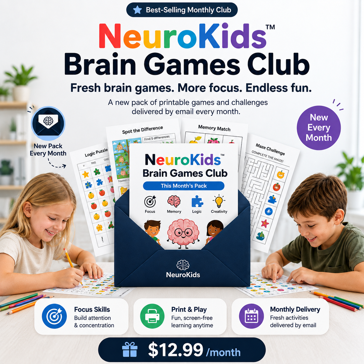 NeuroKids™ Brain Games Club: new printable brain games delivered every month.