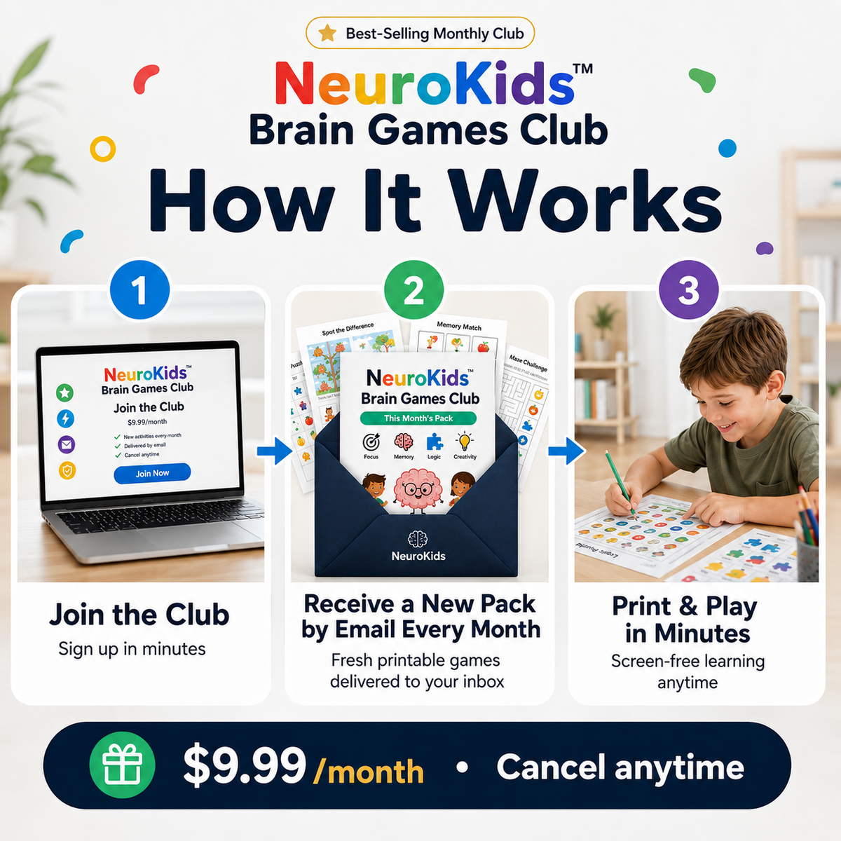 NeuroKids™ Brain Games Club: new printable brain games delivered every month.